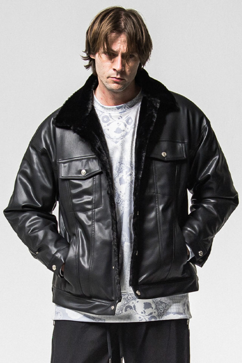 RESOUND CLOTHING リサウンドクロージング RC38-JK-002 LEATHER FUR OVER G エコレザーオーバーサイズファーGジャン BLACK 正規通販 メンズ 2025年11月30日入荷予定