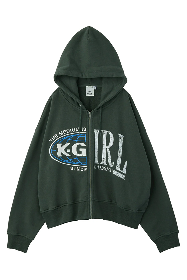 X-girl エックスガール 105254012010 PANELED GRAPHIC ZIP UP SWEAT HOODIE ジップパーカー CHACOAL 正規通販 レディース
