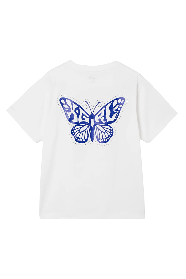 X-girl エックスガール 105263011017 RHINESTONE AND BUTTERFLY LOGO S/S TEE Tシャツ WHITE 正規通販 レディース