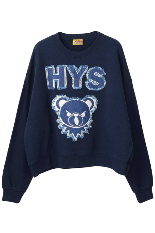 HYSTERIC GLAMOUR ヒステリックグラマー 01231CS04 HYS DEADアップリケ オーバーサイズスウェット NAVY 正規通販 レディース メンズ