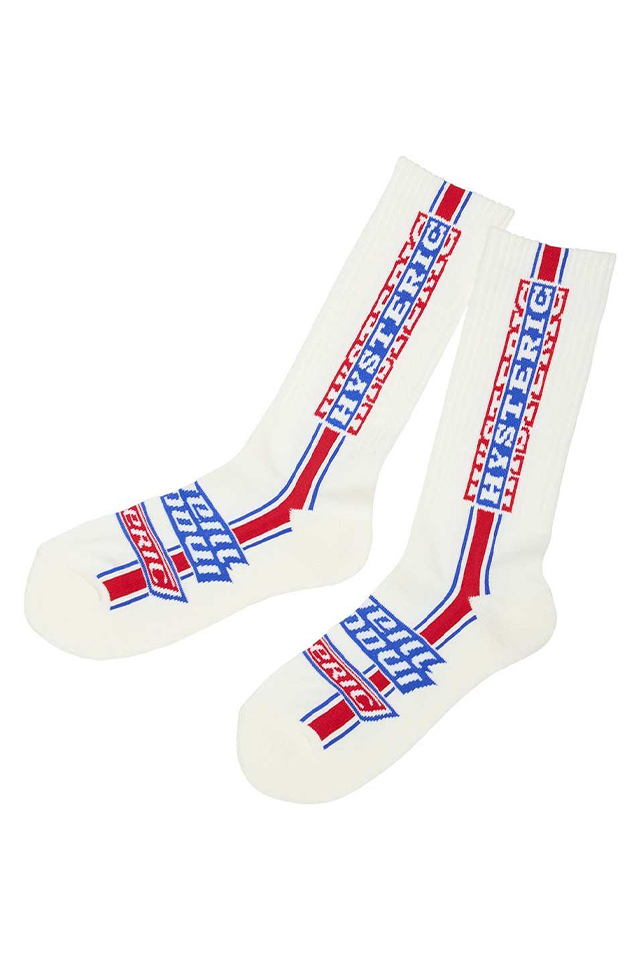 HYSTERIC GLAMOUR ヒステリックグラマー 02261QT02 HG PIT CREW スポーツソックス WHITE × RED 正規通販 メンズ