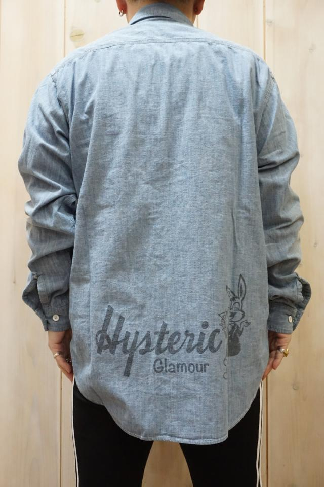 HYSTERIC GLAMOUR ヒステリックグラマー 02221AH08 RABBIT SALON シャンブレーワークシャツ INDIGO BLUE 正規通販 メンズ