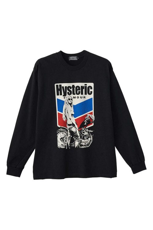 HYSTERIC GLAMOUR ヒステリックグラマー 02253CL07 MOTORCYCLE GIRL Tシャツ BLACK 正規通販 メンズ