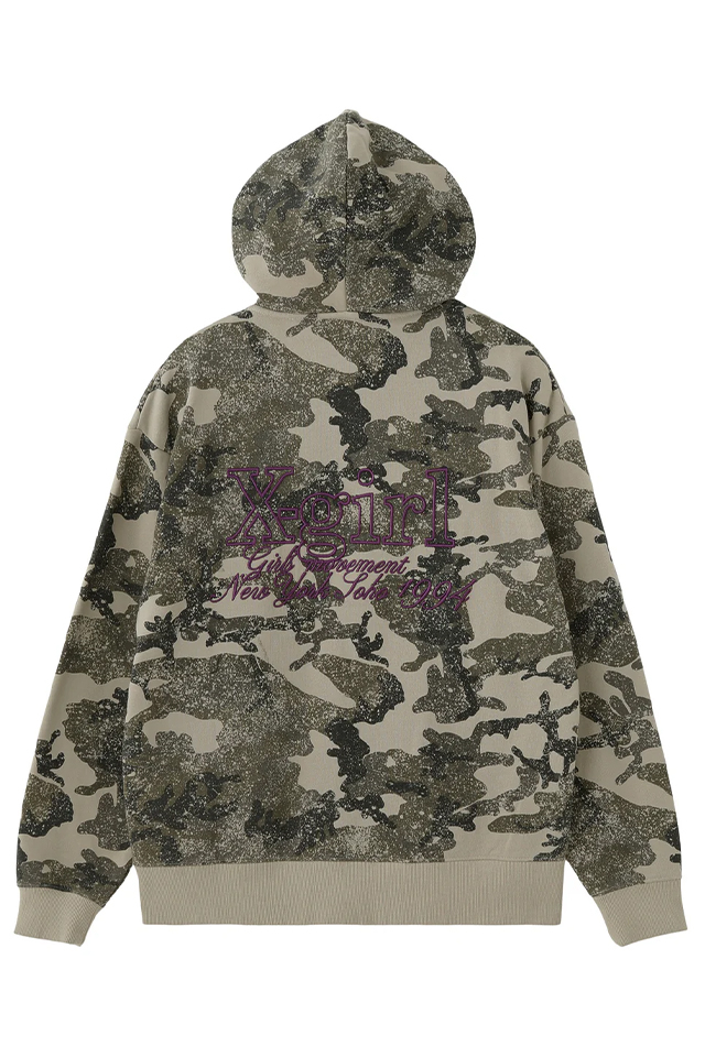 X-girl エックスガール 105261012007 EMBROIDERED LOGO ZIP UP SWEAT HOODIE ジップパーカー CAMO 正規通販 レディース