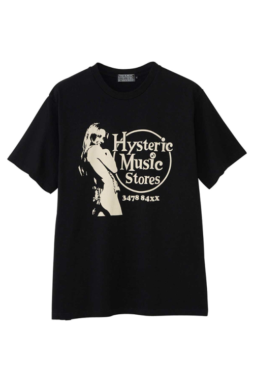 HYSTERIC GLAMOUR ヒステリックグラマー 02251CT35 MUSIC STORES Tシャツ BLACK 正規通販 メンズ