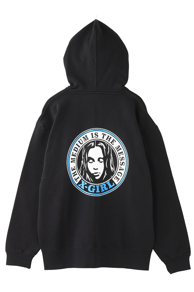 X-girl エックスガール 105253012001 CIRCLE LOGO AND FACE ZIP UP SWEAT HOODIE ジップパーカー BLACK 正規通販 レディース