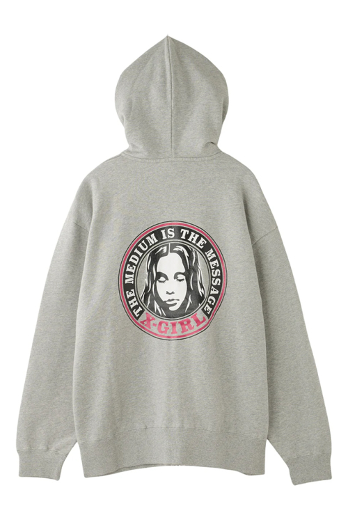 X-girl エックスガール 105253012001 CIRCLE LOGO AND FACE ZIP UP SWEAT HOODIE ジップパーカー ASH 正規通販 レディース