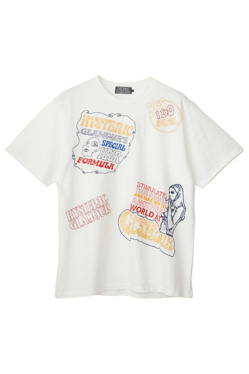 HYSTERIC GLAMOUR ヒステリックグラマー 02263CT03 HYSTERIC SCRATCH刺繍 Tシャツ WHITE 正規通販 メンズ