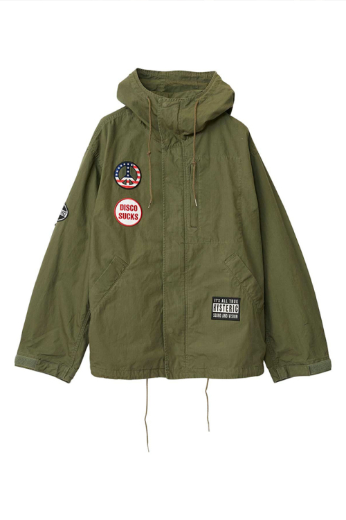 HYSTERIC GLAMOUR ヒステリックグラマー 02263AB12 DISCO SUCKSワッペン フーデットジャケット KHAKI 正規通販 メンズ