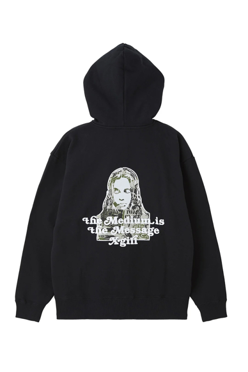 X-girl エックスガール 105263012009 BRUSHED COLLAGE GRAPHIC FACE PATCH ZIP UP SWEAT HOODIE ジップパーカー BLACK 正規通販 レディース
