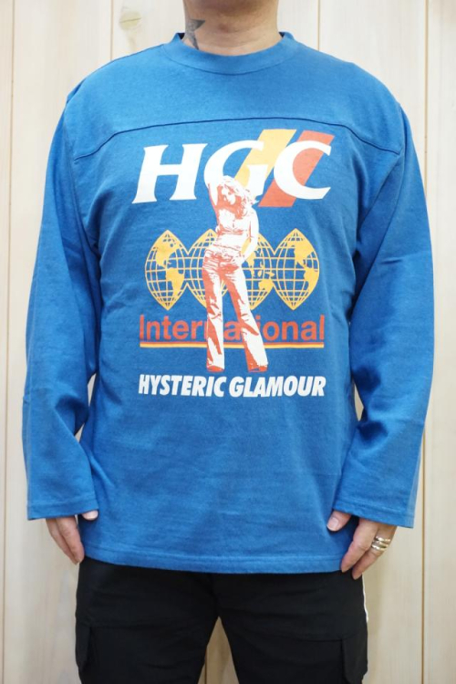 HYSTERIC GLAMOUR ヒステリックグラマー 02223CL03 HGC INTERNATIONAL オーバーサイズTシャツ BLUE 正規通販 メンズ