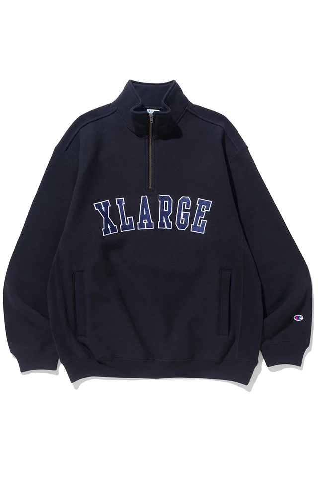 XLARGE エクストララージ 101234012025 XLARGE×Champion REVERSE WEAVE HALF ZIP  PULLOVER SWEAT ハーフジップスウェット BLACK 正規通販 メンズ レディース コラボ