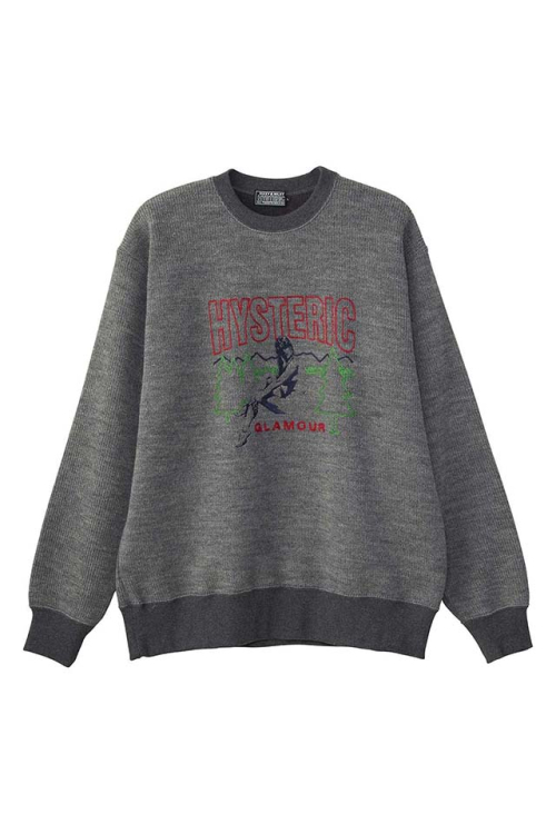 HYSTERIC GLAMOUR ヒステリックグラマー 02253CS06 CHILLIN’ WEEKEND刺繍 スウェット TOP GRAY 正規通販 メンズ