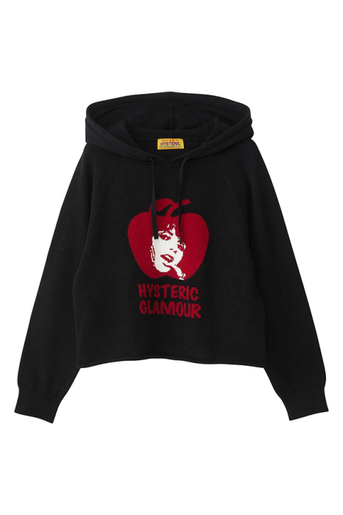 HYSTERIC GLAMOUR ヒステリックグラマー 01253NS04 APPLE GIRL編込 パーカー BLACK 正規通販 レディース