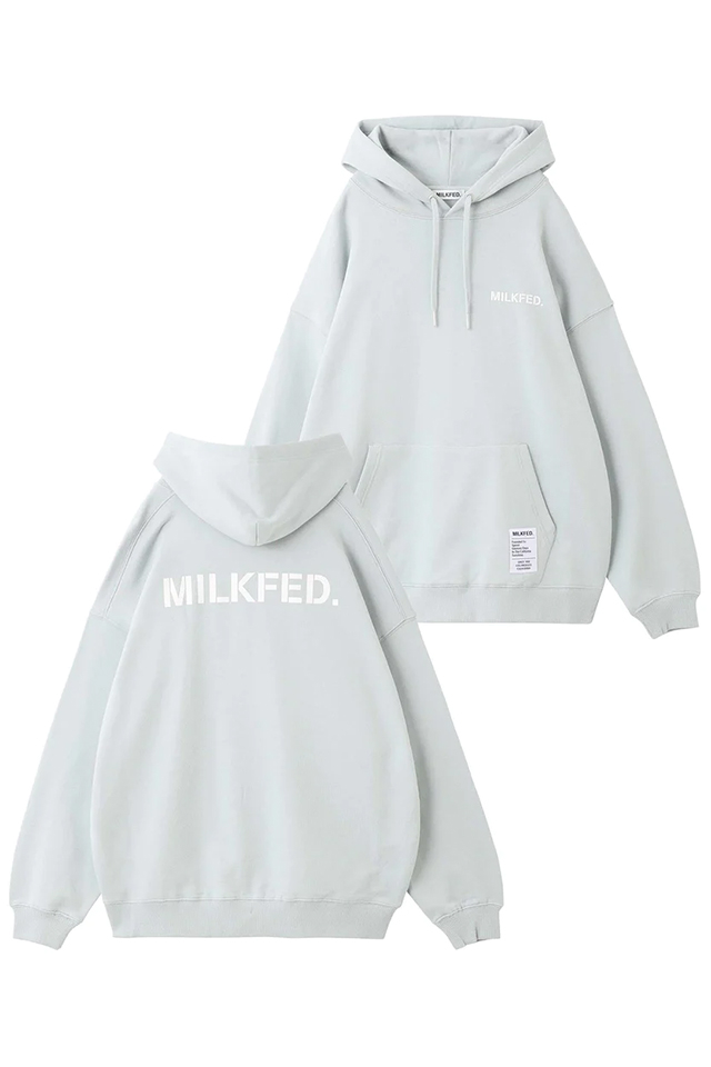 MILKFED. ミルクフェド 103231012001 STENCIL LOGO WIDE SWEAT HOODIE MILKFED. パーカー LtBLUE 正規通販 レディース