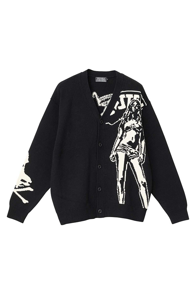 HYSTERIC GLAMOUR ヒステリックグラマー 02263ND01 HYSTERIC WOMAN編込 カーディガン BLACK 正規通販 メンズ レディース