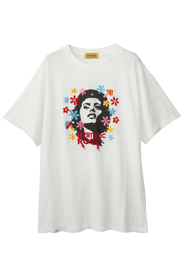 HYSTERIC GLAMOUR ヒステリックグラマー 01232CT10 HYS FLOWER刺繍 オーバーサイズTシャツ WHITE 正規通販 レディース