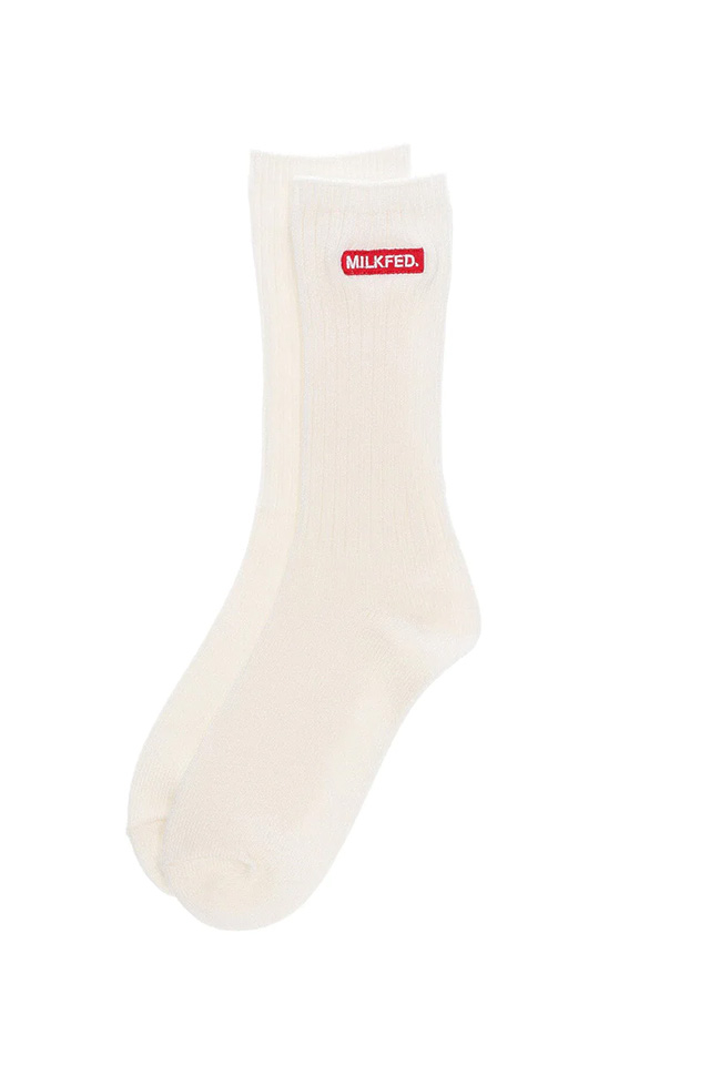 MILKFED. ミルクフェド 103241054005 LOGO EMBROIDERY RIB SOCKS MILKFED. ソックス OFF WHITE 正規通販 レディース