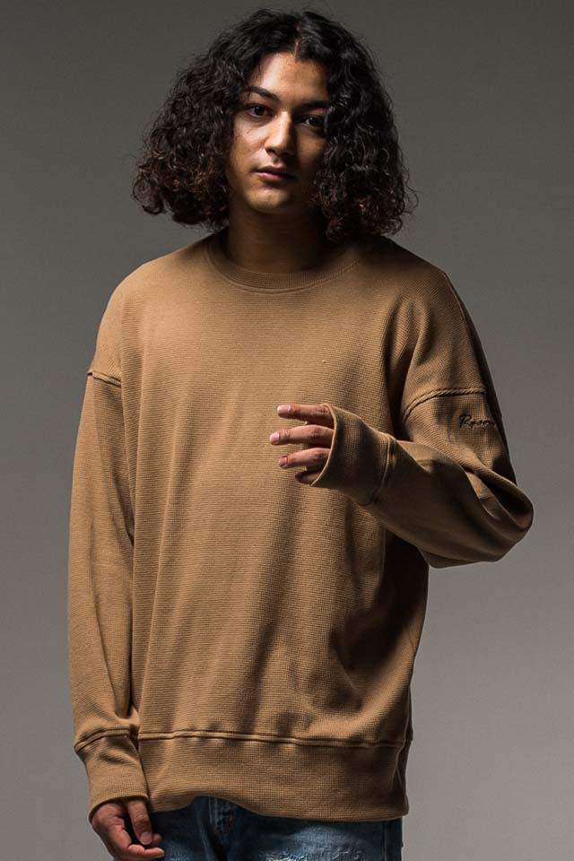 RESOUND CLOTHING  リサウンドクロージング RC27-C-002 wafful thermal loose trainer ワッフルサーマルルーズトレーナー BEIGE 正規通販 メンズ