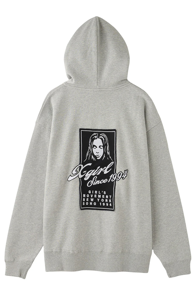 X-girl エックスガール 105253012005 FACE BOX PATCH ZIP UP SWEAT HOODIE ジップパーカー ASH 正規通販 レディース