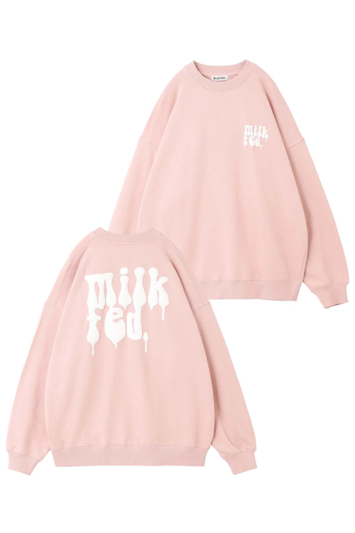 MILKFED. ミルクフェド 103231012005 DRIP LOGO BIG SWEAT TOP MILKFED. クルーネックスウェット LtPINK 正規通販 レディース