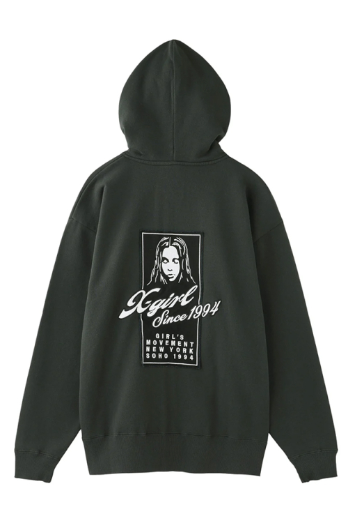X-girl エックスガール 105253012005 FACE BOX PATCH ZIP UP SWEAT HOODIE ジップパーカー CHACOAL 正規通販 レディース