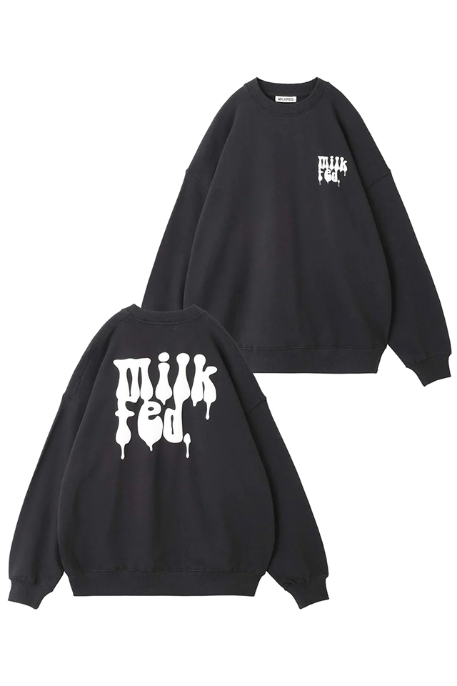 MILKFED. ミルクフェド 103231012005 DRIP LOGO BIG SWEAT TOP MILKFED. クルーネックスウェット BLACK 正規通販 レディース