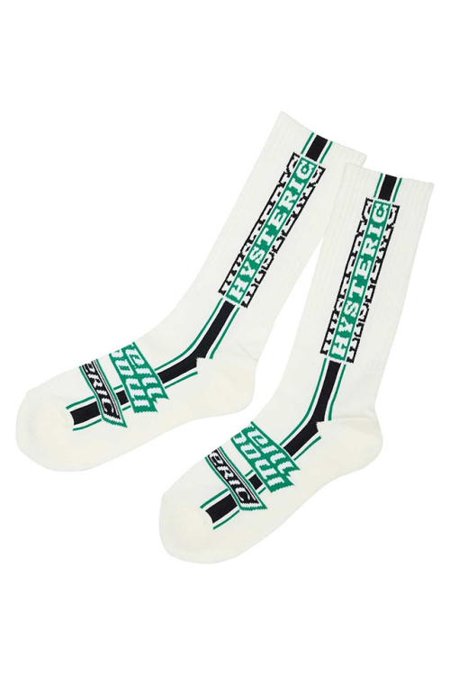 HYSTERIC GLAMOUR ヒステリックグラマー 02261QT02 HG PIT CREW スポーツソックス WHITE × GREEN 正規通販 メンズ