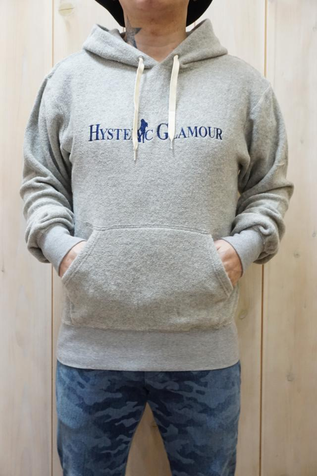 HYSTERIC GLAMOUR ヒステリックグラマー 02221CF06 HG LOGOTYPE刺繍 パーカー TOP GRAY 正規通販 メンズ