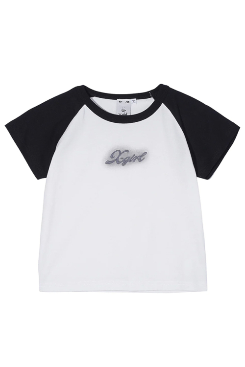 X-girl エックスガール 105241011021 ESPRAY PRINT AND EMBROIDERY S/S RAGLAN BABY TEE X-girl ラグランベビーTシャツ WHITE 正規通販 レディース