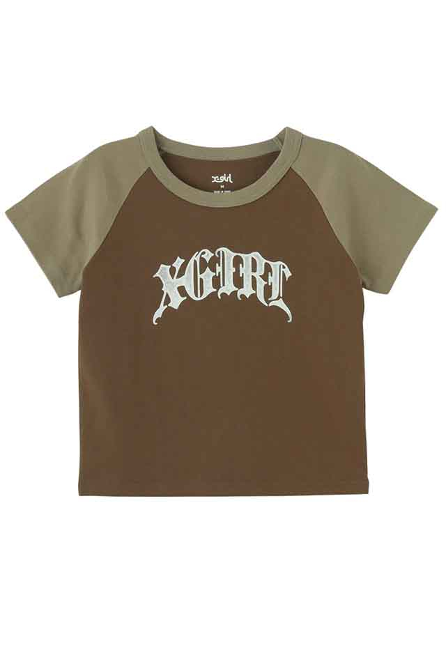 X-girl エックスガール 105252011004 GRADATION GLITTER LOGO S/S RAGLAN BABY TEE ベビーTシャツ BROWN 正規通販 レディース