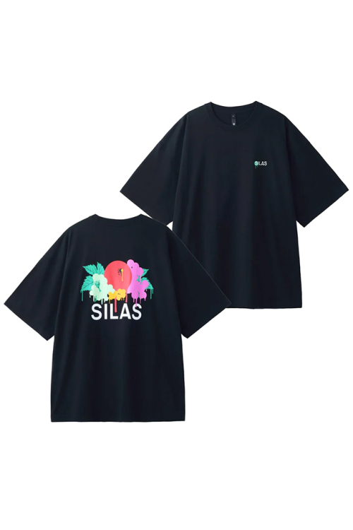 SILAS サイラス 110232011025 DRIPPING FLOWERS PRINT WIDE S/S TEE SILAS Tシャツ BLACK 正規通販 メンズ