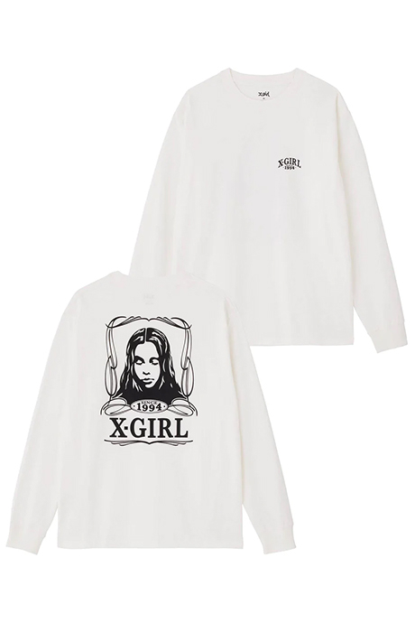 X-girl エックスガール 105233011016 PINSTRIPE FACE L/S TEE X-girl ロングスリーブTシャツ WHITE 正規通販 レディース