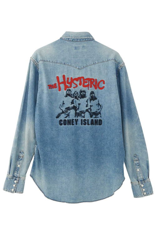 HYSTERIC GLAMOUR ヒステリックグラマー 02233AH05 CONEY ISLAND刺繍 ウエスタンデニムシャツ LIGHT INDIGO BLUE 正規通販 メンズ