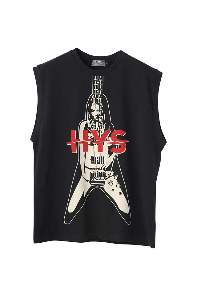 HYSTERIC GLAMOUR ヒステリックグラマー 02251CR01 FLYING V ノースリーブTシャツ BLACK 正規通販 メンズ
