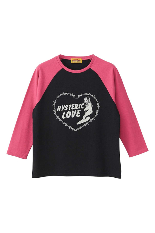 HYSTERIC GLAMOUR ヒステリックグラマー 01253CL09 HYSTERIC LOVE 七分袖Tシャツ PINK 正規通販 レディース