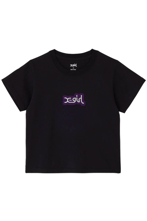 X-girl エックスガール 105233011015 OUTLINE MILLS LOGO EMBROIDERY S/S BABY TEE X-girl Tシャツ BLACK 正規通販 レディース