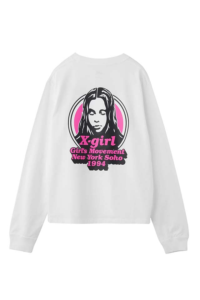 X-girl エックスガール 105254011004 MESSAGE AND FACE CIRCLE LOGO L/S TEE Tシャツ WHITE 正規通販 レディース