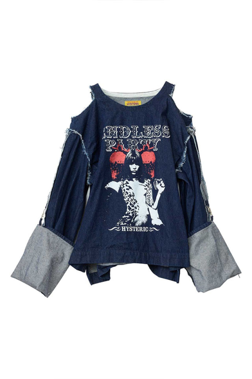HYSTERIC GLAMOUR ヒステリックグラマー 01263AH01 WHIP YOUR BERRY デニムプルオーバー LIGHT INDIGO BLUE 正規通販 レディース