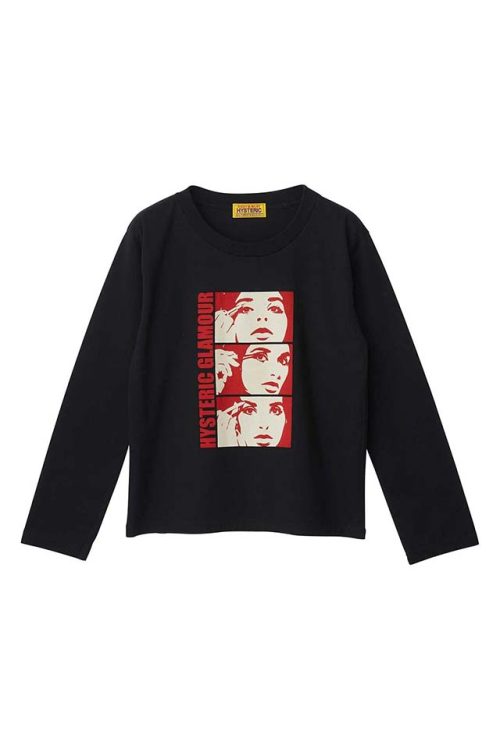 HYSTERIC GLAMOUR ヒステリックグラマー 01263CL04 WAKE UP MAKE UP Tシャツ BLACK 正規通販 レディース