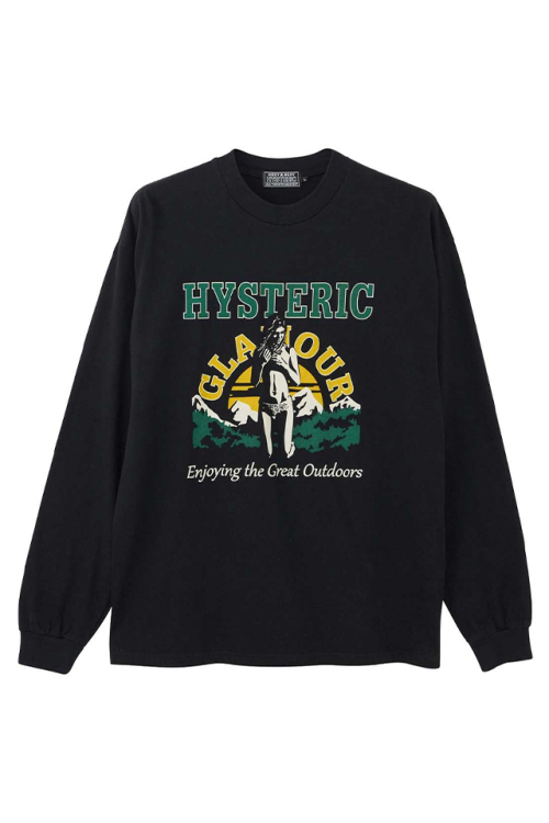 HYSTERIC GLAMOUR ヒステリックグラマー 02233CL14 GREAT OUTDOOR Tシャツ BLACK 正規通販 メンズ