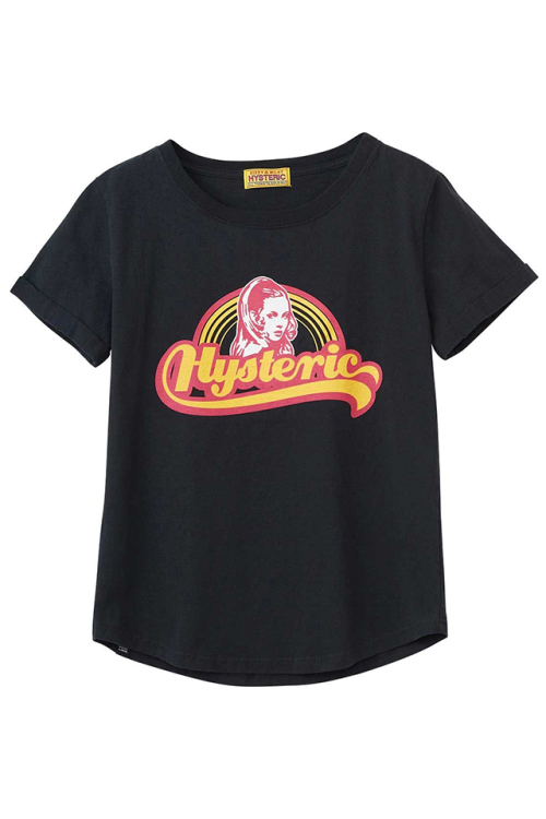 HYSTERIC GLAMOUR ヒステリックグラマー 01261CT04 LIVING IN THE RAINBOW Tシャツ BLACK 正規通販 レディース