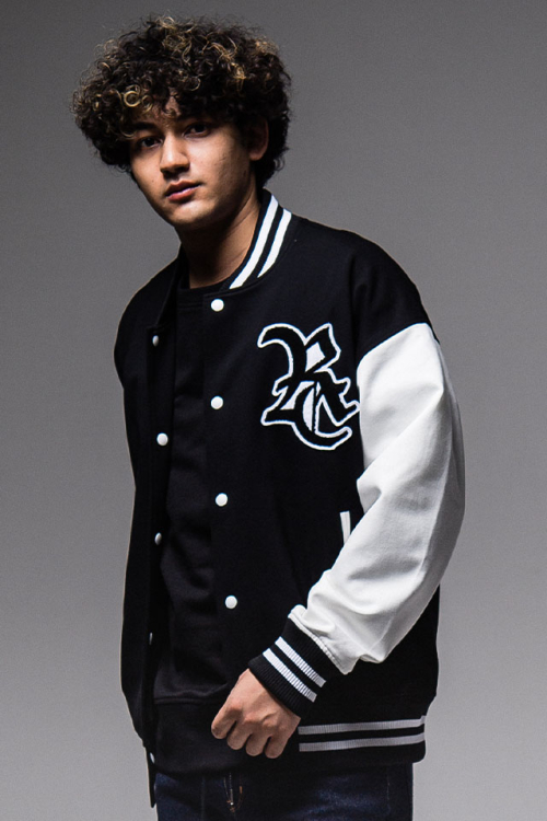 RESOUND CLOTHING リサウンドクロージング RC27-C-010 RC Jersey OVER VARSITY JACKET ジャージドロップショルダースタジャン BLACK 正規通販 メンズ