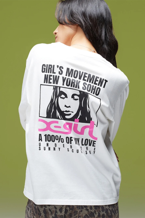 X-girl エックスガール 105263011006 FACE BOX AND MESSAGE L/S TEE Tシャツ WHITE 正規通販 レディース