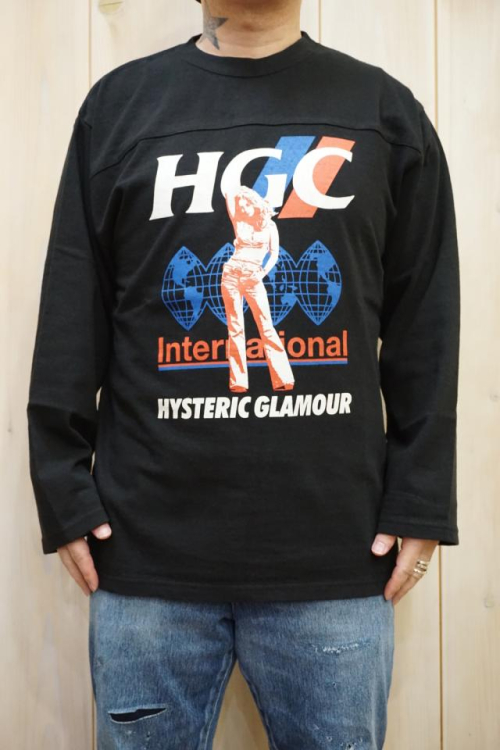 HYSTERIC GLAMOUR ヒステリックグラマー 02223CL03 HGC INTERNATIONAL オーバーサイズTシャツ BLACK 正規通販 メンズ
