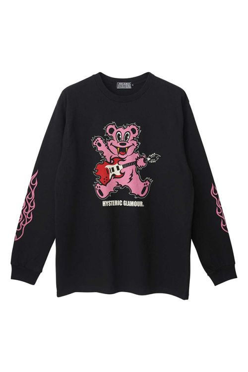 HYSTERIC GLAMOUR ヒステリックグラマー 02263CL07 FIRE BEAR GUITAR Tシャツ BLACK 正規通販 メンズ