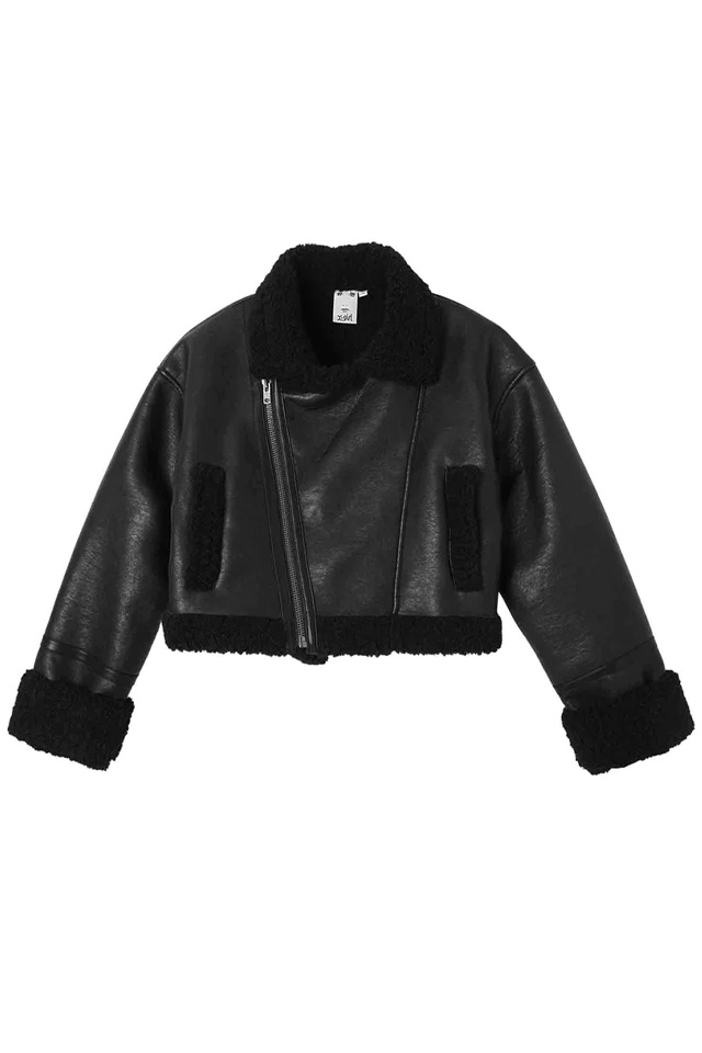 X-girl エックスガール 105234021007 CROPPED FAUX MOUTON RIDER'S JACKET ライダースジャケット BLACK 正規通販 レディース