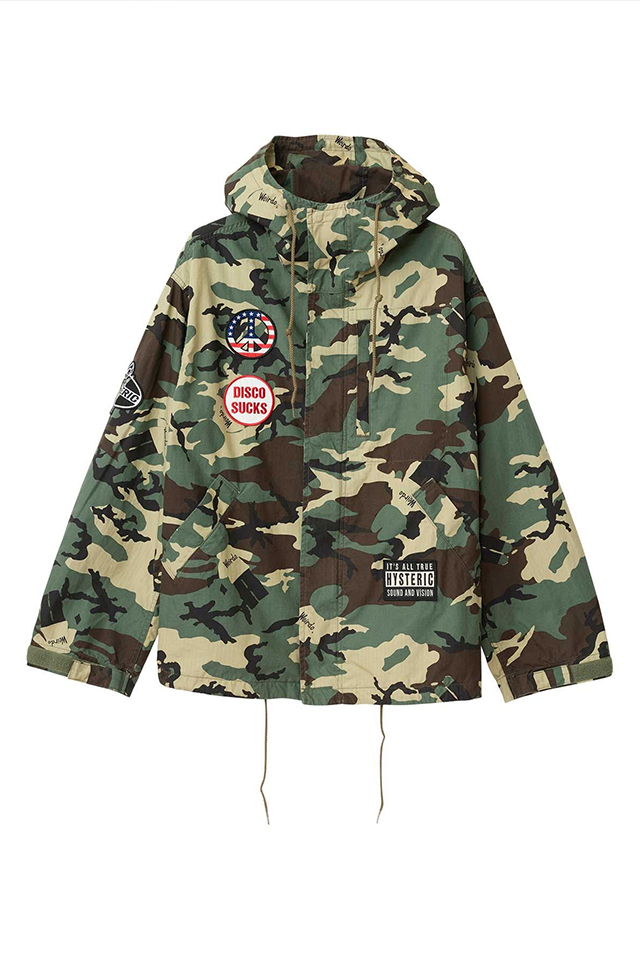 HYSTERIC GLAMOUR ヒステリックグラマー 02263AB12 DISCO SUCKSワッペン フーデットジャケット KHAKI CAMO 正規通販 メンズ