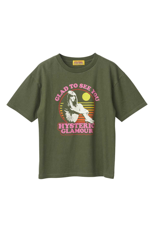 HYSTERIC GLAMOUR ヒステリックグラマー 01263CT02 GLAD TO SEE YOU Tシャツ KHAKI 正規通販 レディース