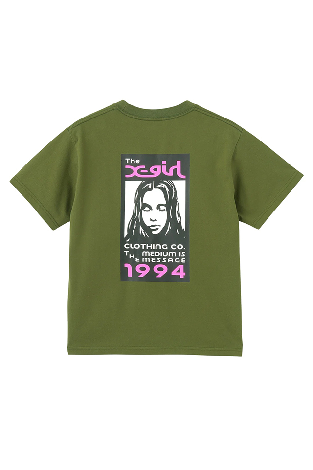 X-girl エックスガール 105252011020 BOX LOGO AND FACE S/S TEE Tシャツ OLIVE 正規通販 レディース